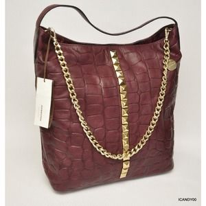Dimoni Spain COCO Croco Leather Tote Shoulder Bag Handbag Hobo Bordeaux Nwt